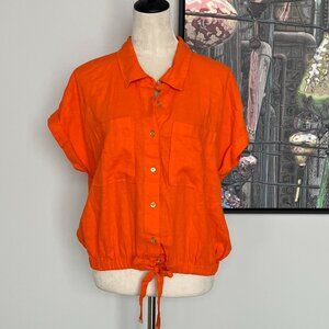 NWT Michael Kors Orange Linen Blend Short-sleeved Shirt XL